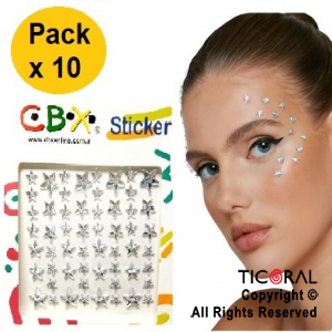 STICKERS STRASS PREMIUM CBX AUTOADHESIVOS ESTRELLAS PLATEADO (PACK X 10 PLANCHAS)